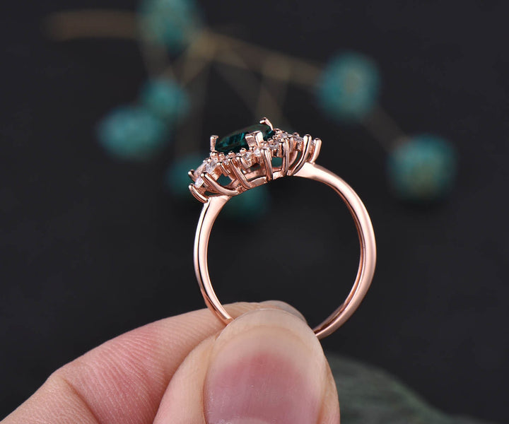 6x8mm pear cut emerald ring vintage unique emerald engagement ring rose gold personalized ring marquise moissanite ring May birthstone ring