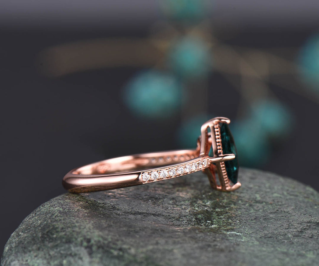 7mm princess cut Alexandrite ring unique vintage Alexandrite engagement ring rose gold ring Personalized diamond ring June birthstone ring