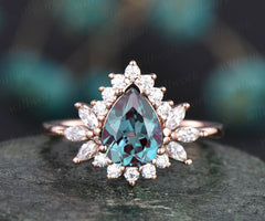 6x8mm pear Alexandrite ring vintage Alexandrite engagement ring rose gold ring Personalized marquise moissanite ring June birthstone ring