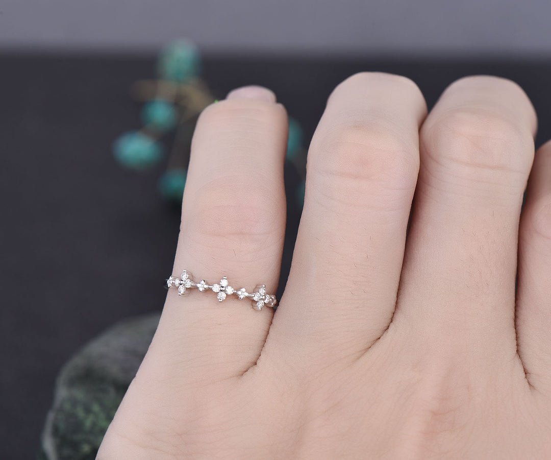 Unique antique vintage diamond wedding ring 14k white gold wedding band stacking matching Personalized ring graduation anniversary gift