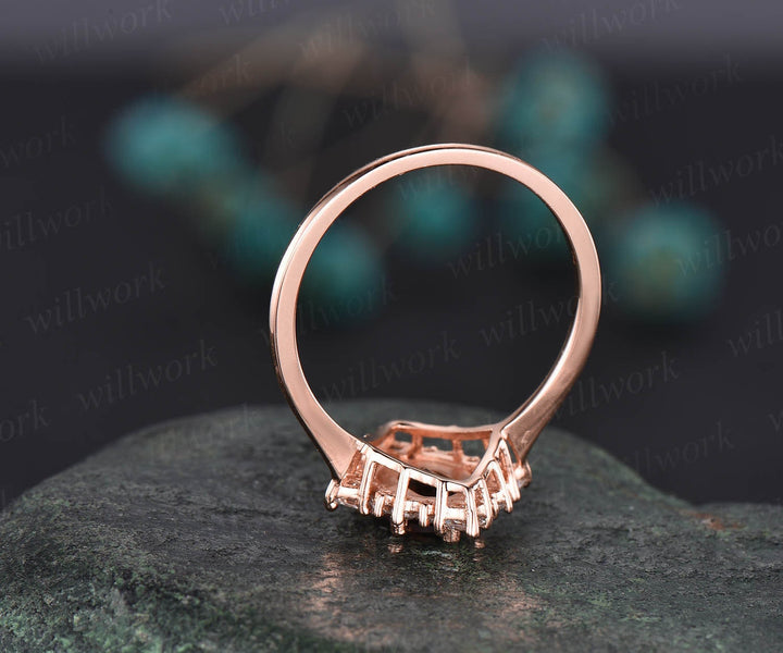 Cluster halo vintage unique engagement ring oval Alexandrite engagement ring rose gold princess cut moissanite ring anniversary gift