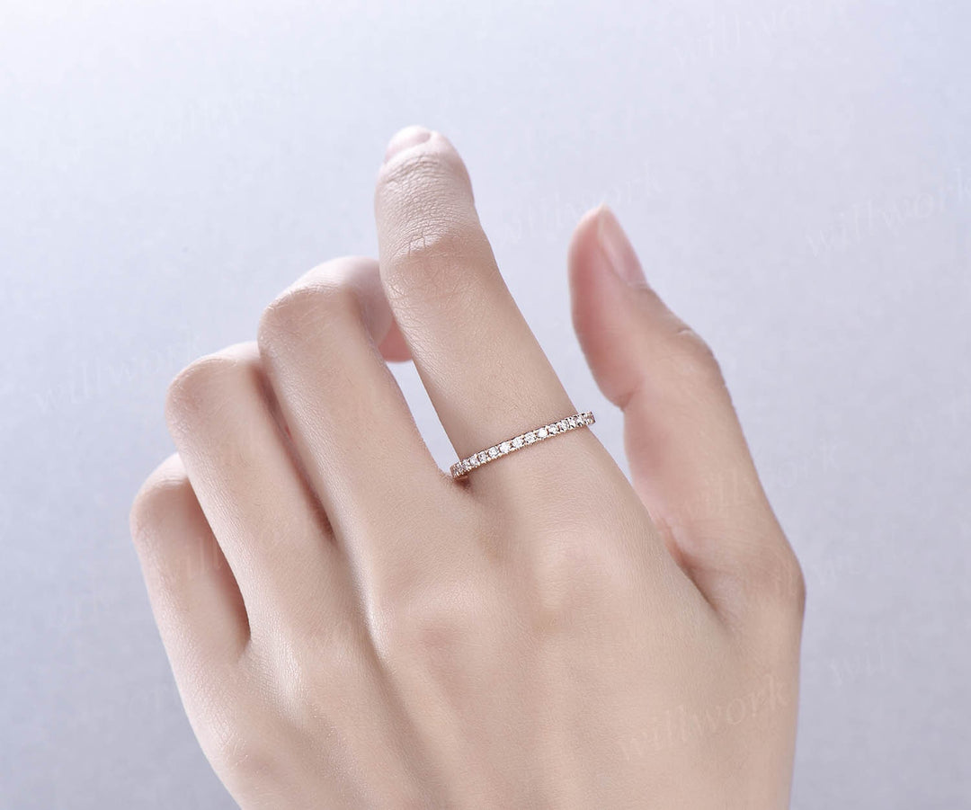 Vintage diamond ring 14k rose gold ring 1.5mm diamond ring full eternity diamond wedding band matching stacking ring anniversary ring gift