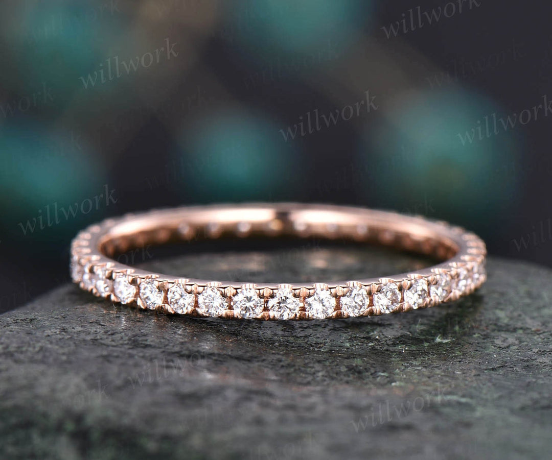 Vintage diamond ring 14k rose gold ring 1.5mm diamond ring full eternity diamond wedding band matching stacking ring anniversary ring gift