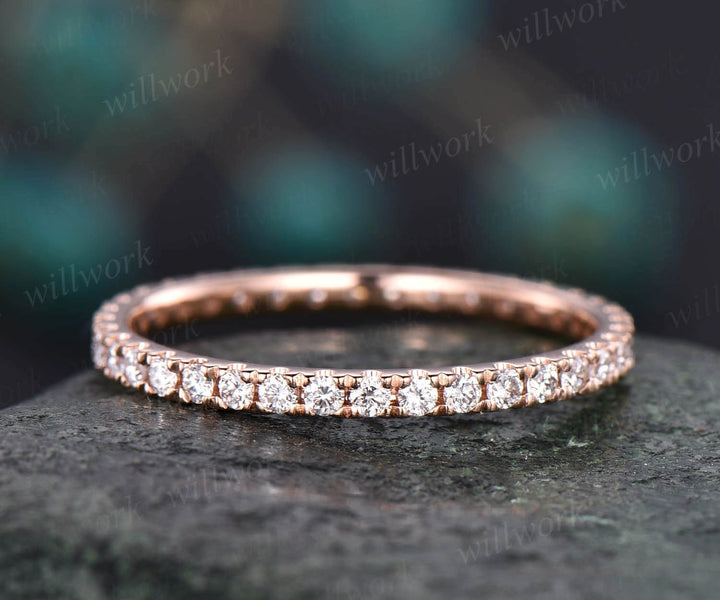 Vintage diamond ring 14k rose gold ring 1.5mm diamond ring full eternity diamond wedding band matching stacking ring anniversary ring gift