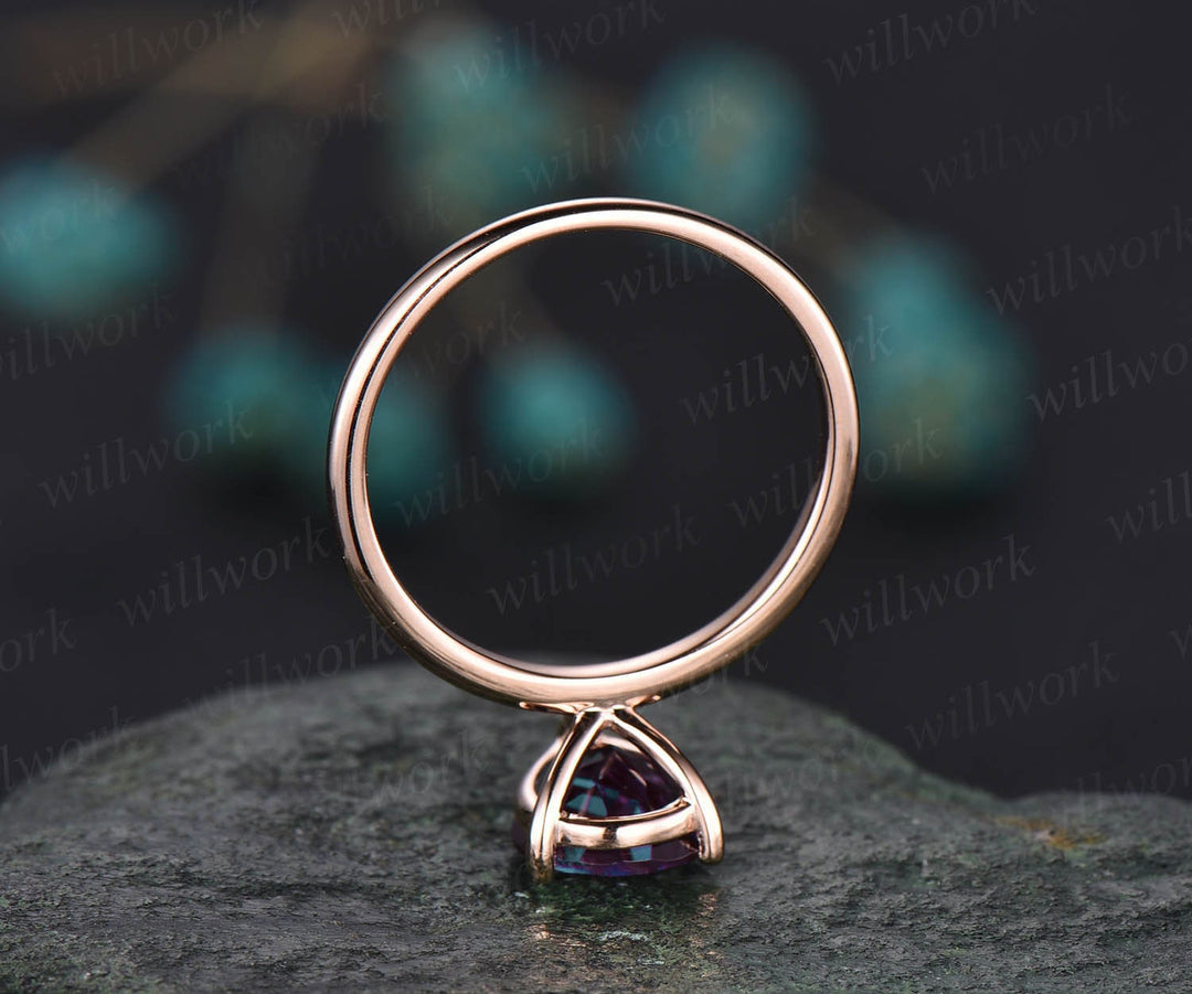 7x9mm pear Alexandrite solitaire ring solid rose gold ring Alexandrite engagement ring anniversary birthday gift wedding bridal ring jewelry