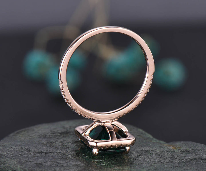 8x10mm emerald cut emerald engagement ring 14k rose gold diamond halo ring May birthstone ring vintage emerald ring jewelry anniversary gift