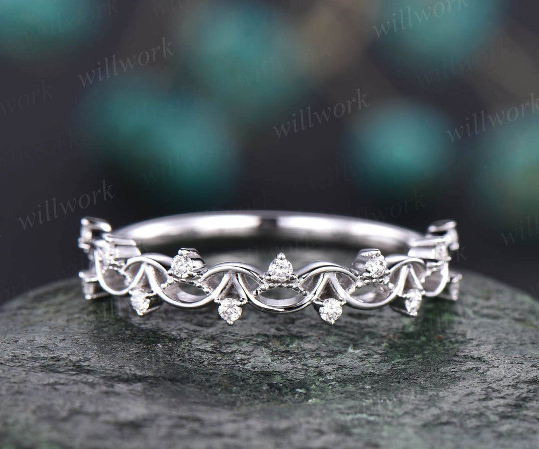 Unique antique vintage diamond wedding ring solid 14k rose gold wedding band stacking matching engagement ring graduation anniversary gift