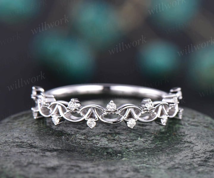 Unique antique vintage diamond wedding ring solid 14k rose gold wedding band stacking matching engagement ring graduation anniversary gift