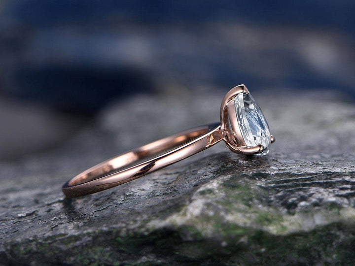 Natural moonstone ring gold vintage solitaire ring pear moonstone engagement ring 14k/18k rose gold June birthstone ring anniversary gift