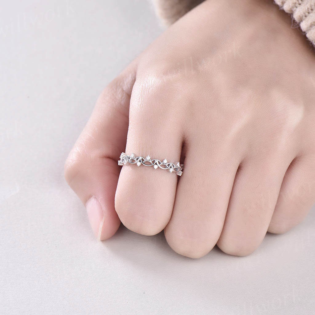 Unique antique vintage diamond wedding ring solid 14k rose gold wedding band stacking matching engagement ring graduation anniversary gift