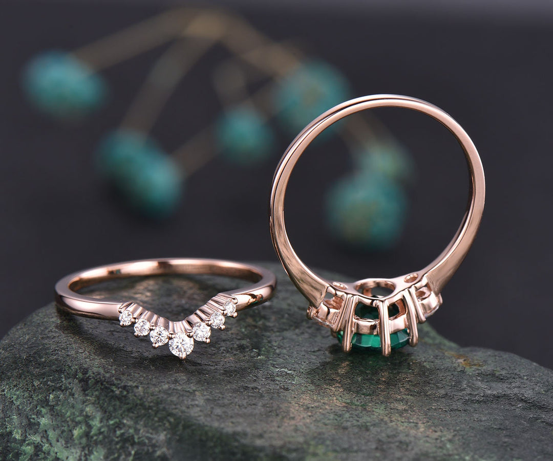 Only 1pc solid 14k rose gold moissanite ring matching band curved stacking ring jewelry gift
