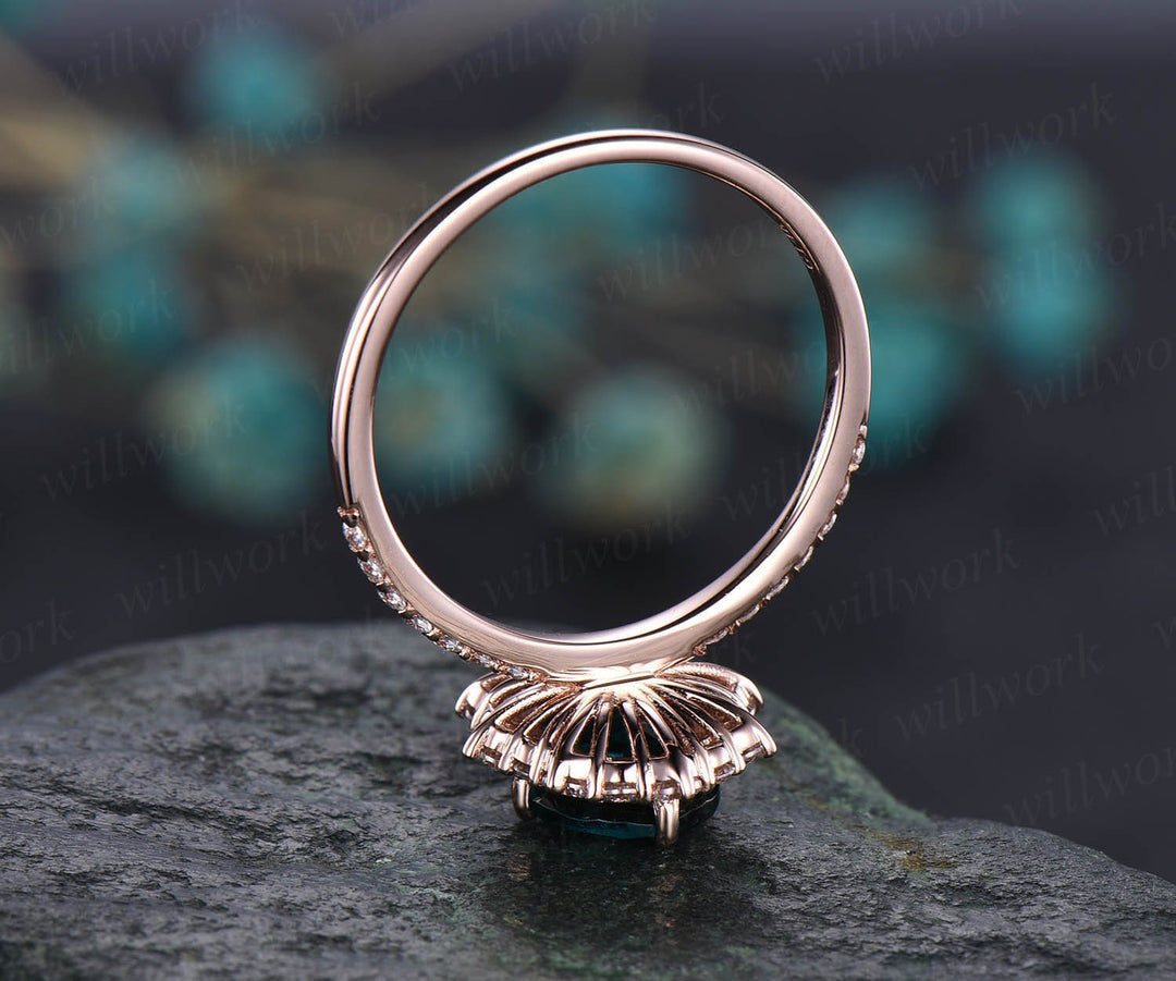 2ct Unique oval cut Alexandrite engagement ring white gold cluster halo moissanite ring antique half eternity wedding bridal ring for women