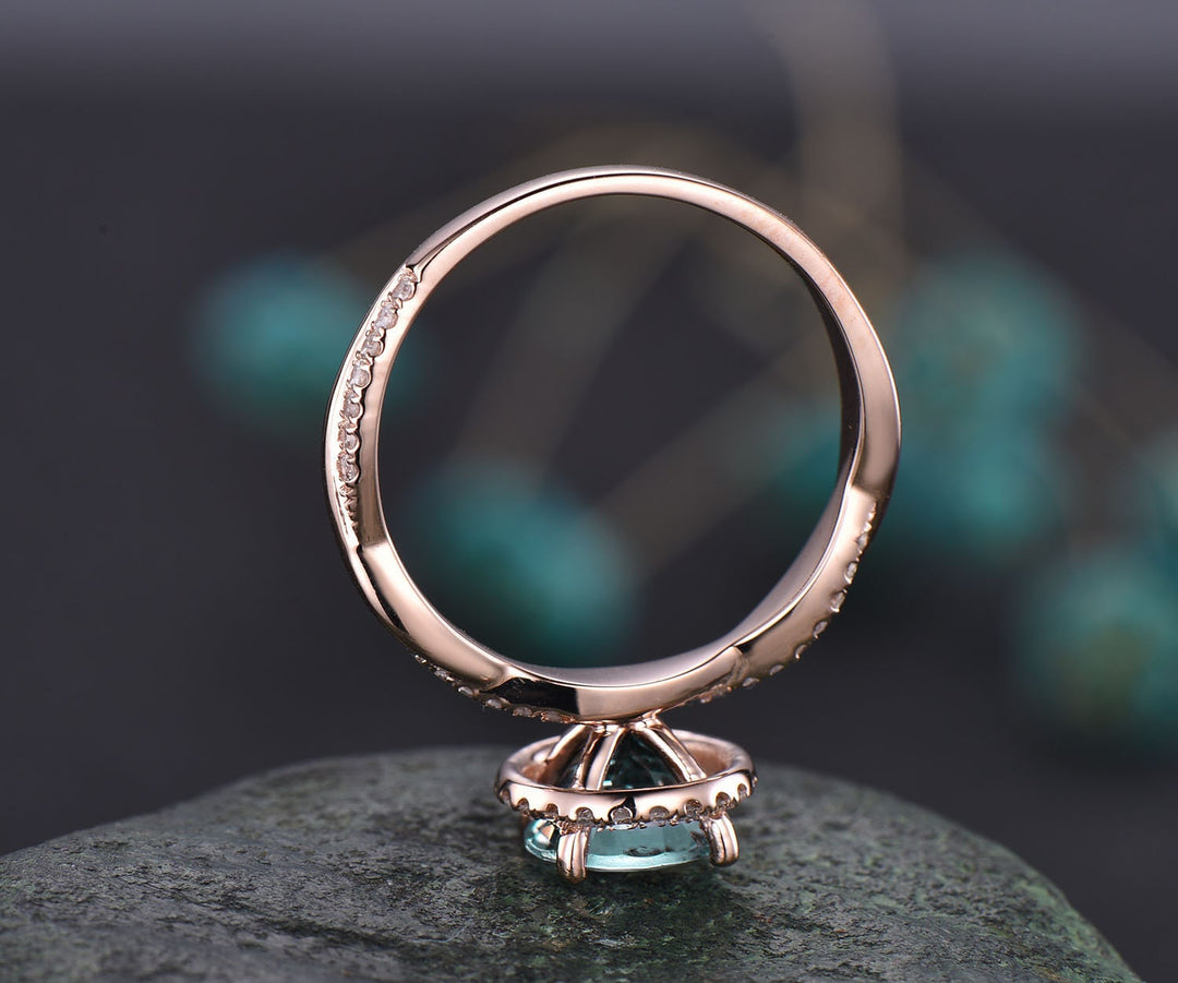 Round shaped Alexandrite ring vintage Alexandrite engagement ring solid 14k rose gold ring infinity diamond halo ring women dainty jewelry