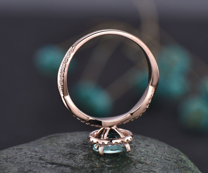 Round shaped Alexandrite ring vintage Alexandrite engagement ring solid 14k rose gold ring infinity diamond halo ring women dainty jewelry
