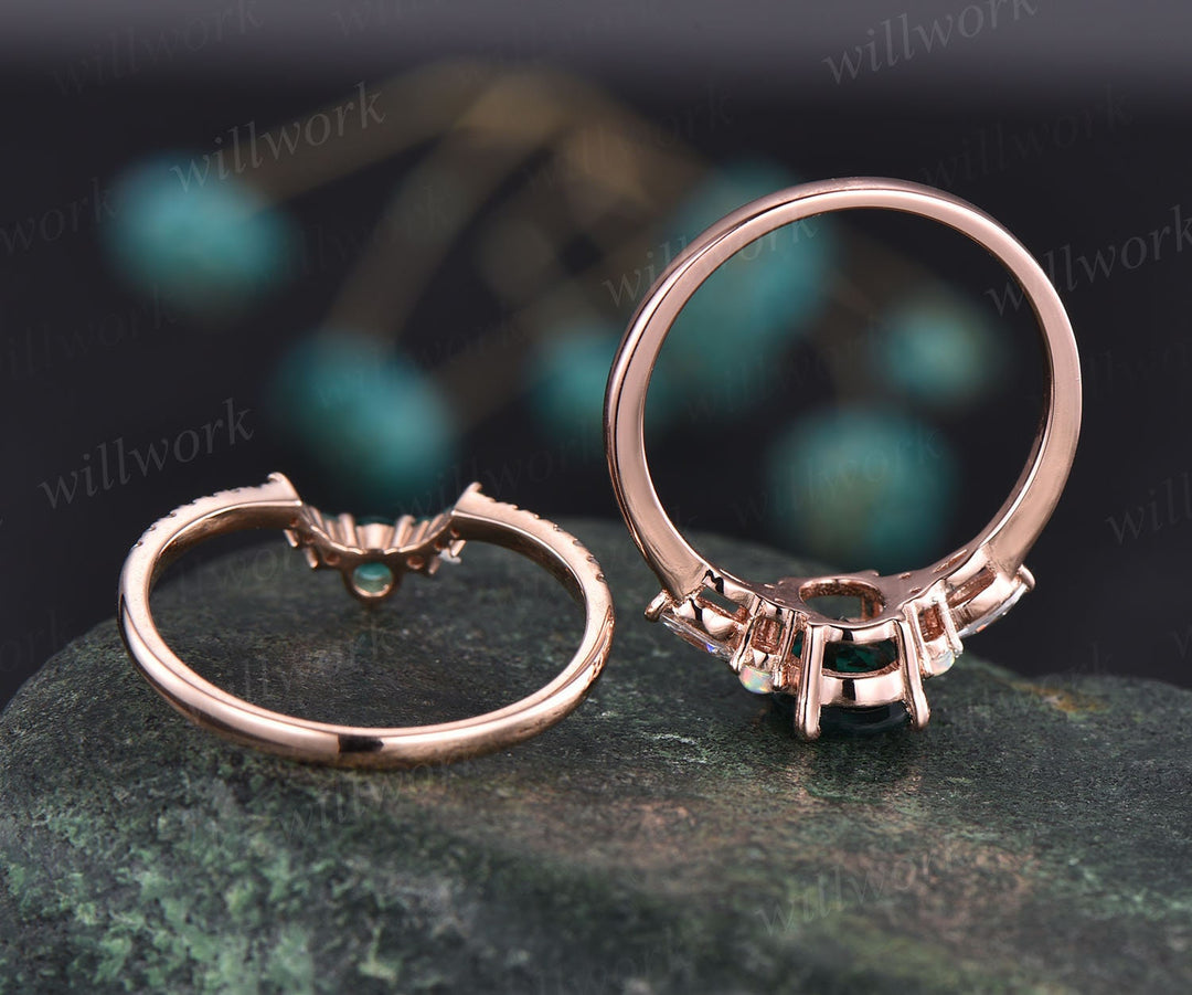 Oval Alexandrite wedding set vintage Alexandrite engagement ring set opal ring set emerald ring set diamond ring set women rose gold ring