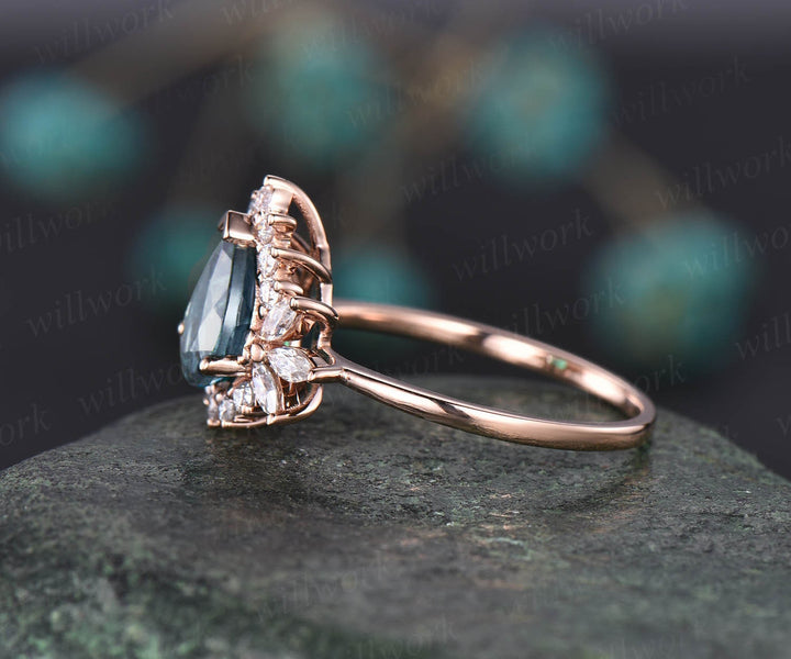 6x8mm pear aquamarine ring vintage aquamarine engagement ring rose gold ring Personalized marquise moissanite ring March birthstone ring