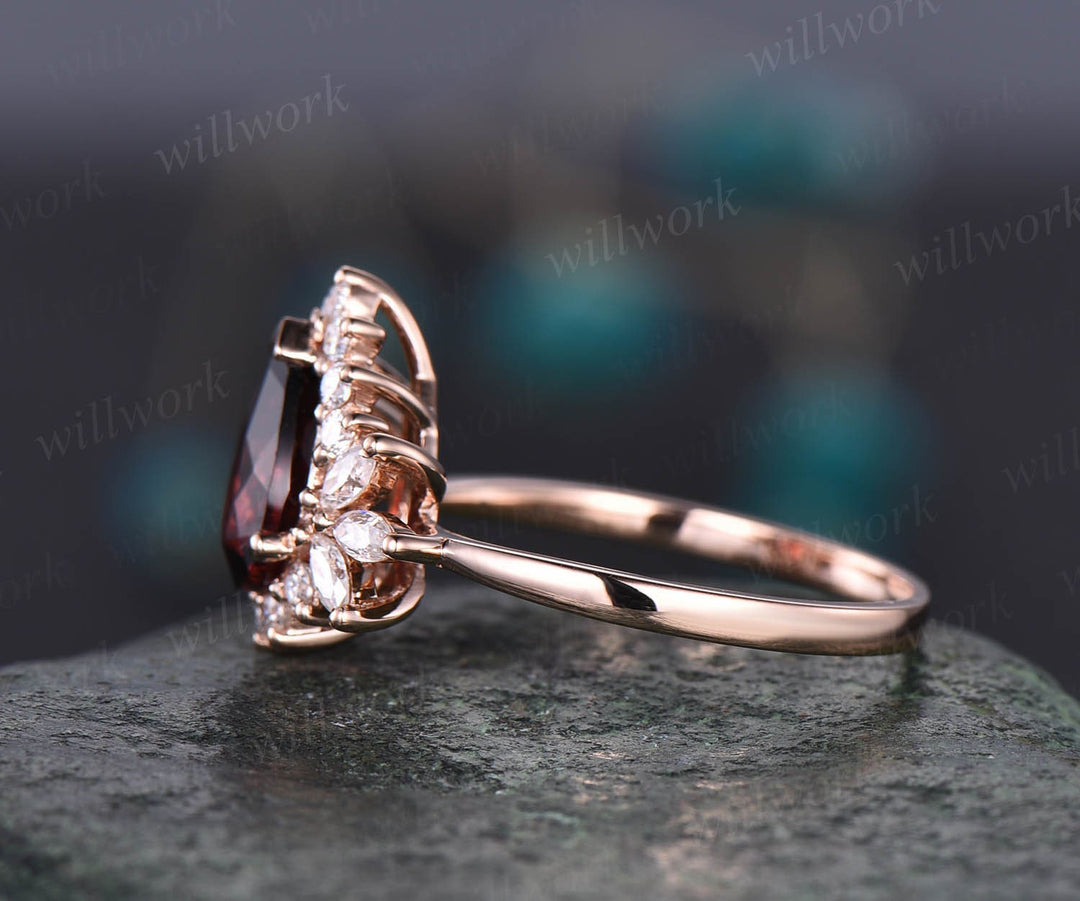 6x8mm pear garnet ring unique vintage garnet engagement ring rose gold ring Personalized marquise moissanite ring January birthstone ring