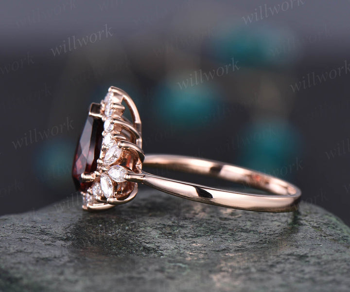 6x8mm pear garnet ring unique vintage garnet engagement ring rose gold ring Personalized marquise moissanite ring January birthstone ring