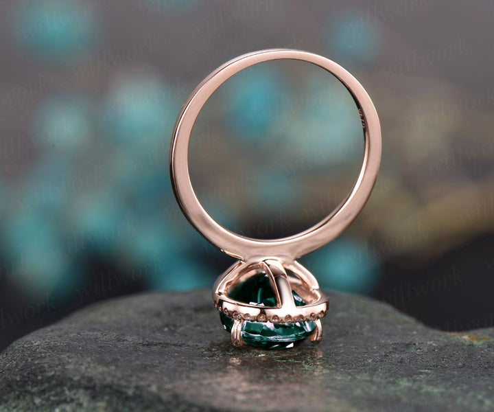 8x12mm pear shaped Alexandrite engagement ring for women diamond halo ring rose gold bridal ring custom jewelry colr change stone ring gift