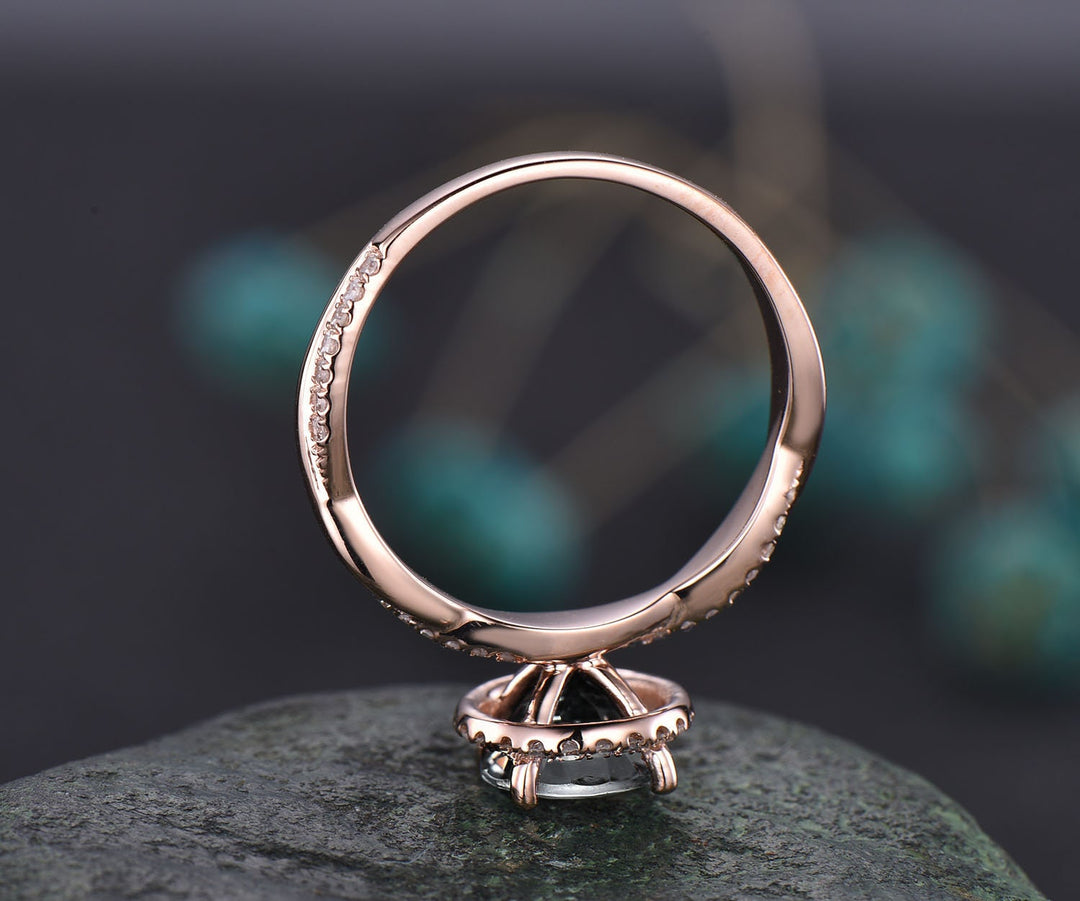 infinity halo diamond engagement ring vintage black rutilated quartz engagement ring Twisted solid rose gold ring eternity wedding ring gift