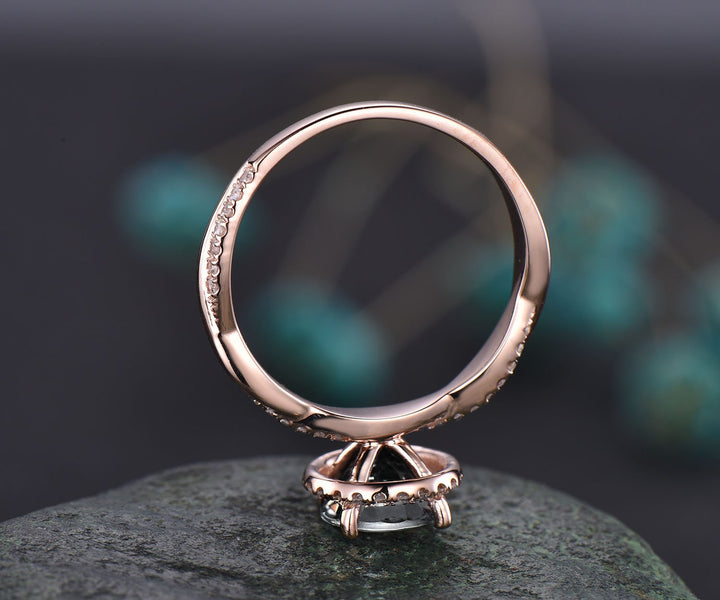 infinity halo diamond engagement ring vintage black rutilated quartz engagement ring Twisted solid rose gold ring eternity wedding ring gift