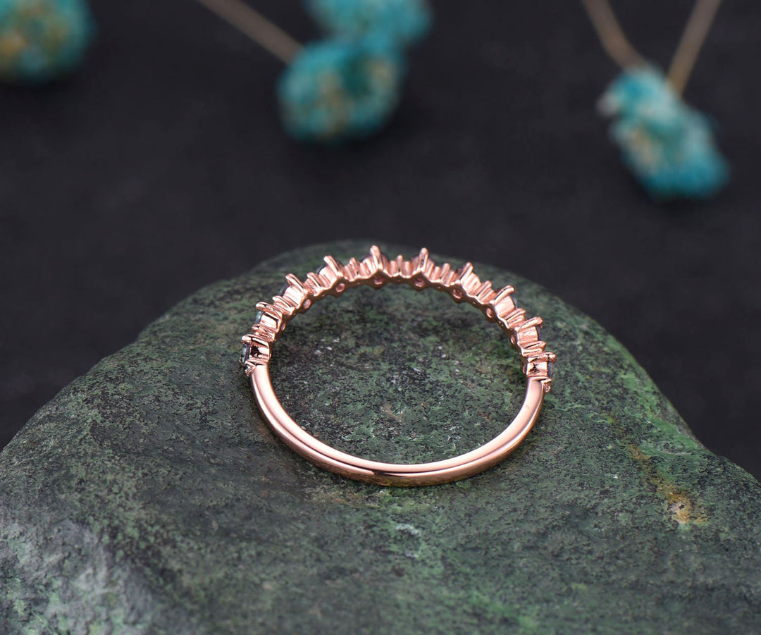 Alexandrite wedding band Vintage diamond ring for women rose gold half eternity diamond wedding ring band unique bridal anniversary ring