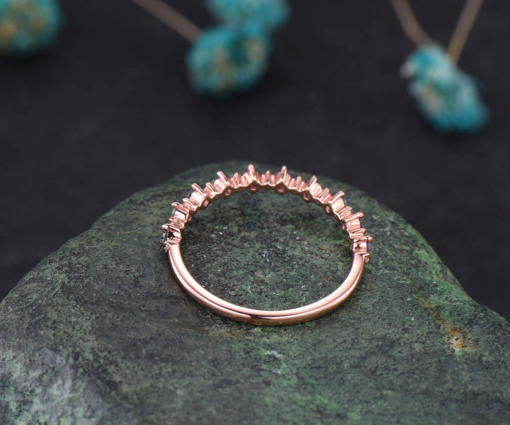 Alexandrite wedding band Vintage diamond ring for women rose gold half eternity diamond wedding ring band unique bridal anniversary ring