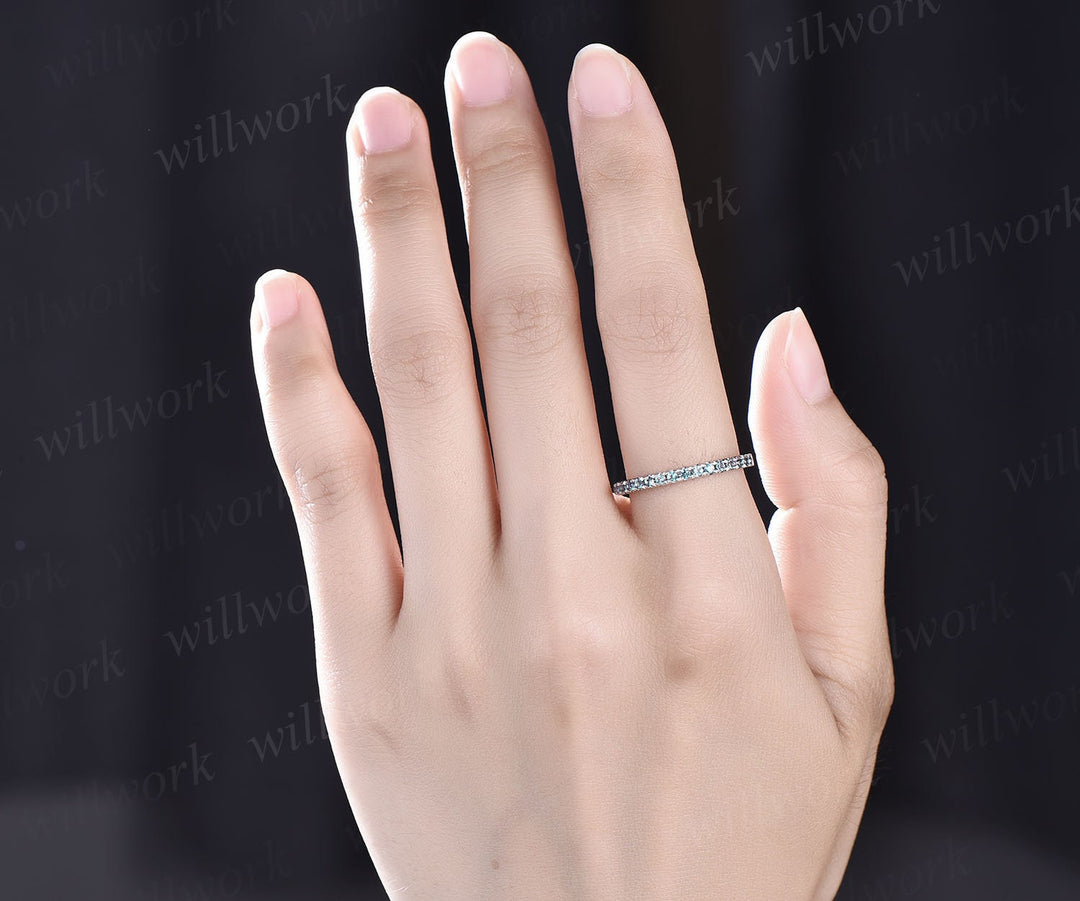 Half eternity Alexandrite wedding band 14k rose gold June birthstone ring dainty ring Alexandrite for women anniversary ring band gift