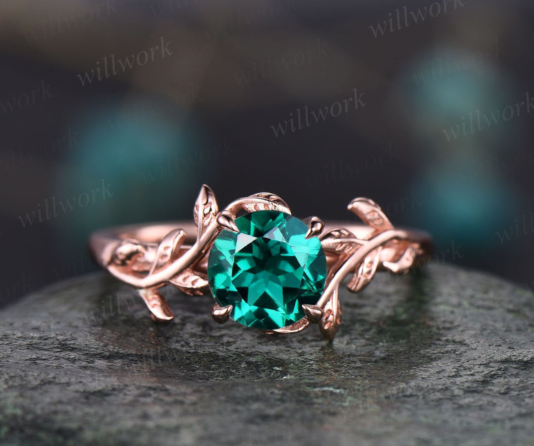 leaf emerald engagement ring
