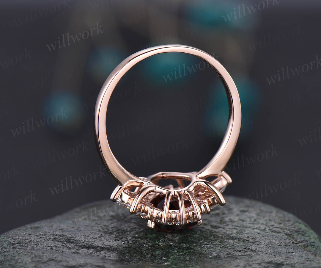 6x8mm pear garnet ring unique vintage garnet engagement ring rose gold ring Personalized marquise moissanite ring January birthstone ring