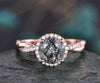infinity halo diamond engagement ring vintage black rutilated quartz engagement ring Twisted solid rose gold ring eternity wedding ring gift
