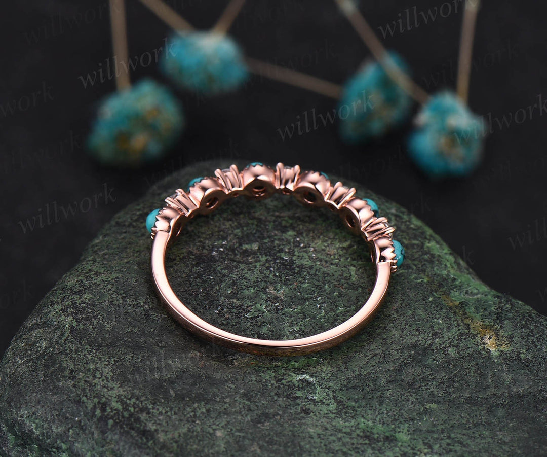 Turquoise wedding ring turquoise wedding band Turquoise ring rose gold vintage moissanite ring women half eternity annniversary bridal ring