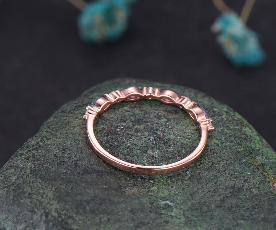 Art deco Alexandrite wedding band vintage diamond wedding ring band rose gold Alexandrite ring women marquise ring setting anniversary gift