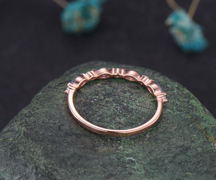 Art deco Alexandrite wedding band vintage diamond wedding ring band rose gold Alexandrite ring women marquise ring setting anniversary gift