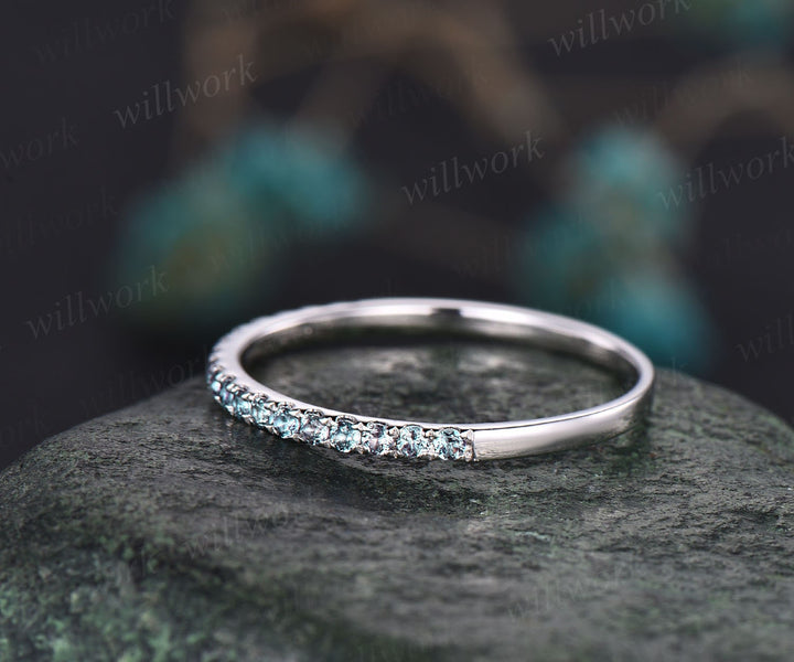 Half eternity Alexandrite wedding band 14k rose gold June birthstone ring dainty ring Alexandrite for women anniversary ring band gift