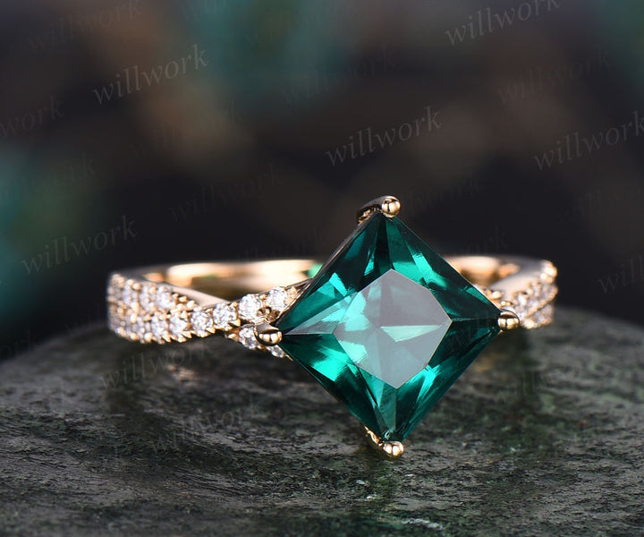 Princess cut emerald engagement ring set vintage opal ring set marquise ring set infinity moissanite ring set rose gold ring women jewelry