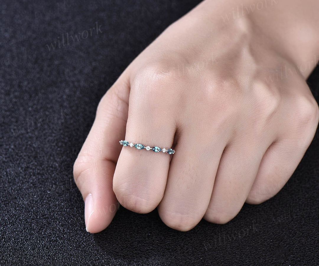 Art deco Alexandrite wedding band vintage diamond wedding ring band rose gold Alexandrite ring women marquise ring setting anniversary gift