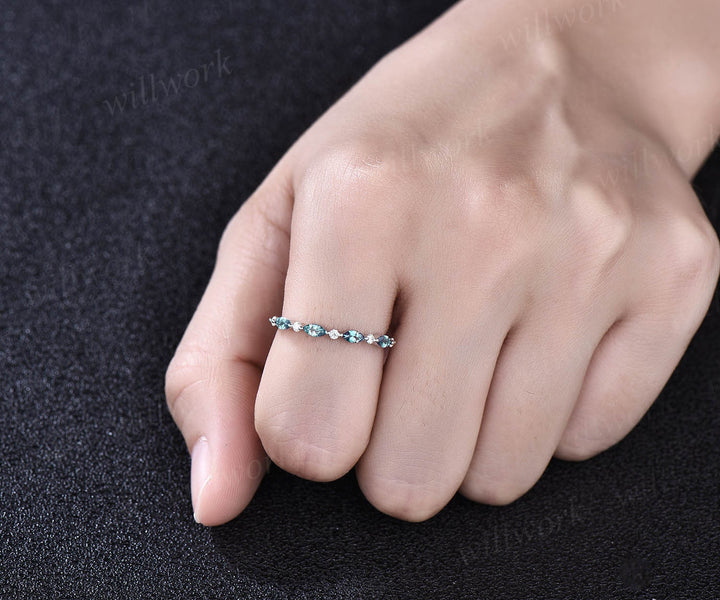 Art deco Alexandrite wedding band vintage diamond wedding ring band rose gold Alexandrite ring women marquise ring setting anniversary gift