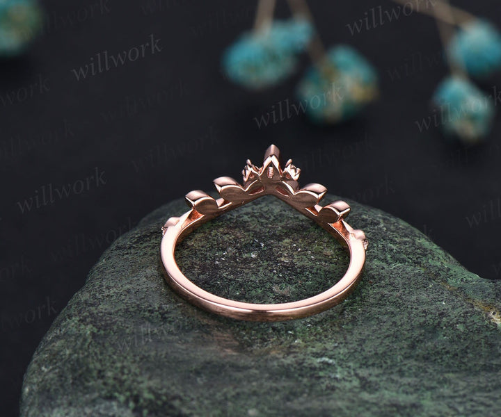 Unique milgrain diamond wedding band 14k rose gold art deco moissanite wedding ring band for women stacking ring norse viking ring Jewelry