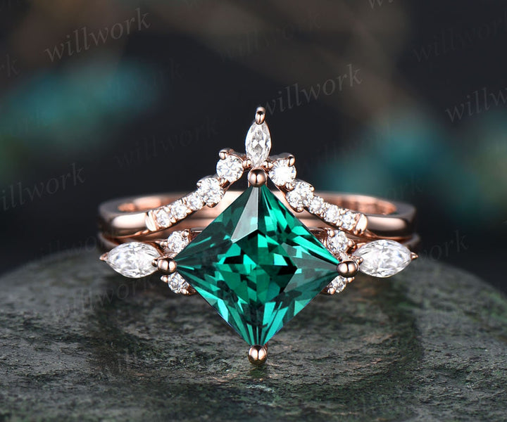 rose gold emerald bridal set