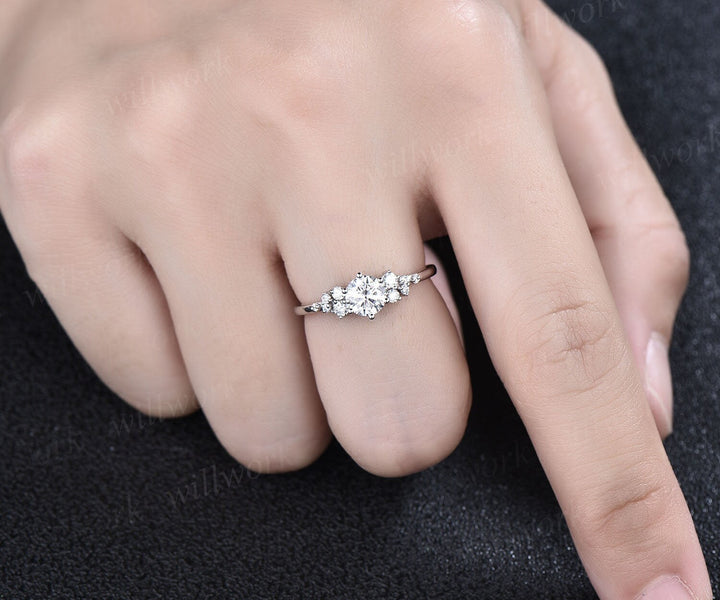 Round moissanite ring vintage moissanite engagement ring white gold unique snowdrift engagement ring dainty diamond wedding ring for women
