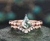 Kite cut moss agate ring gold silver vintage art deco unique green moss agate engagement ring set Milgrain moissanite bridal ring set women
