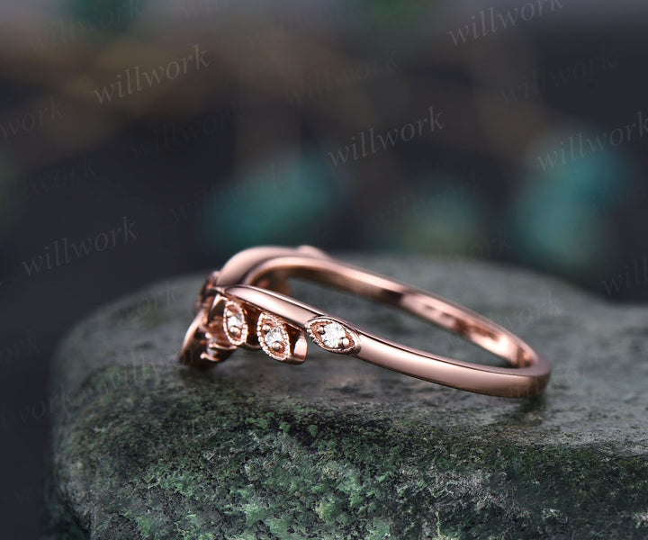Unique milgrain diamond wedding band 14k rose gold art deco moissanite wedding ring band for women stacking ring norse viking ring Jewelry