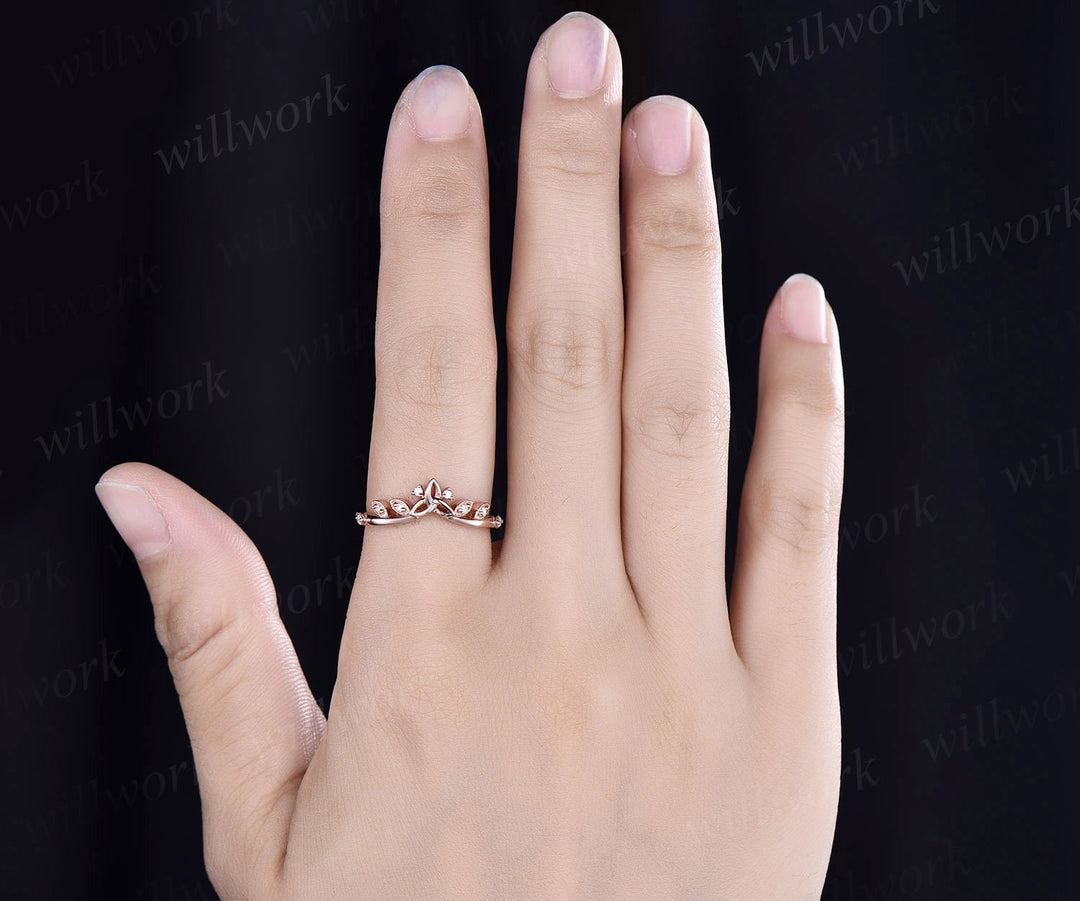 Unique milgrain diamond wedding band 14k rose gold art deco moissanite wedding ring band for women stacking ring norse viking ring Jewelry