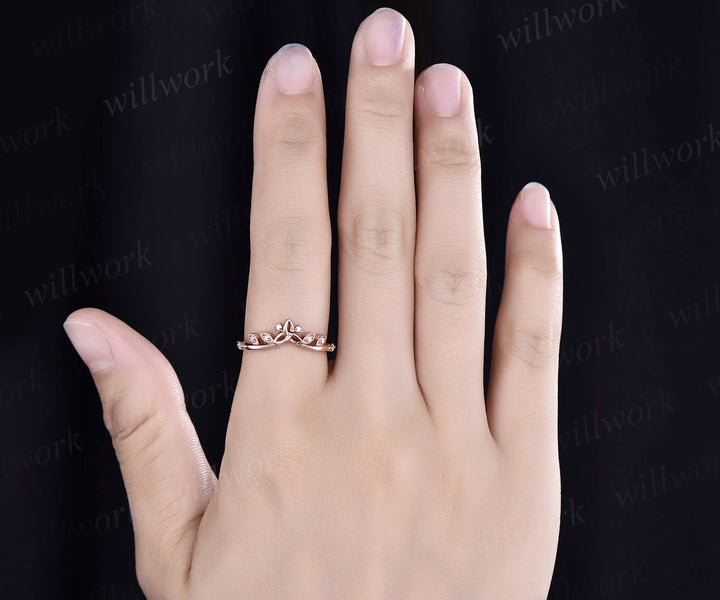 Unique milgrain diamond wedding band 14k rose gold art deco moissanite wedding ring band for women stacking ring norse viking ring Jewelry