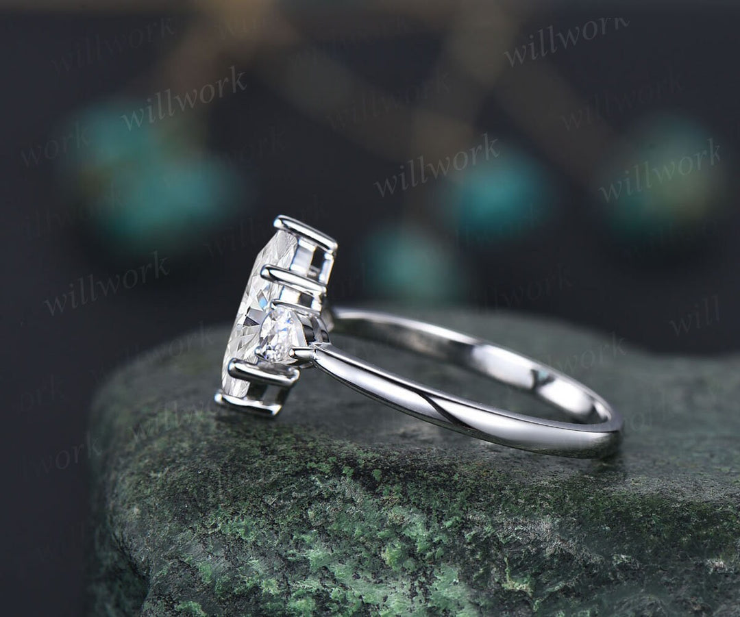 Marquise cut moissanite engagement ring white gold three stone unique engagement ring pear diamond ring six prong promise ring for her gifts