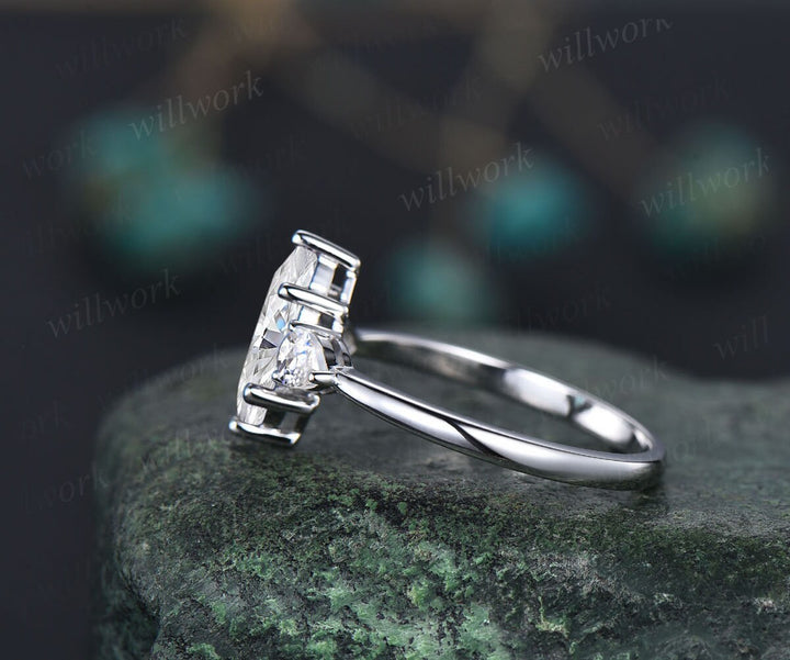 Marquise cut moissanite engagement ring white gold three stone unique engagement ring pear diamond ring six prong promise ring for her gifts
