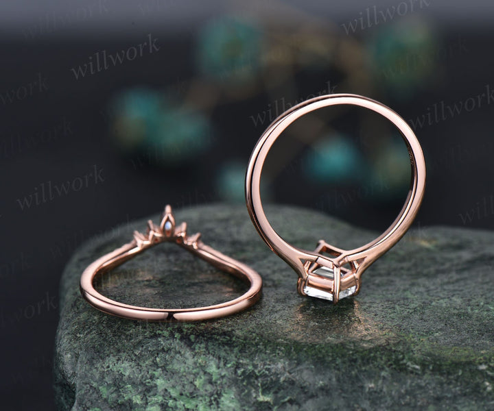 Kite cut solitaire IGI lab-grown engagement ring set rose gold unique dainty wedding ring set women gifts