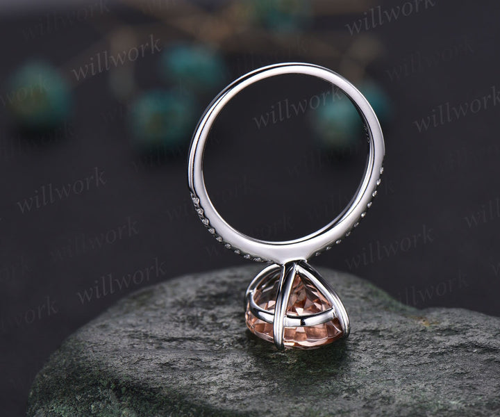 Morganite ring vintage oval cut pink morganite engagement ring 14k white gold half eternity diamond ring promise wedding ring women jewelry