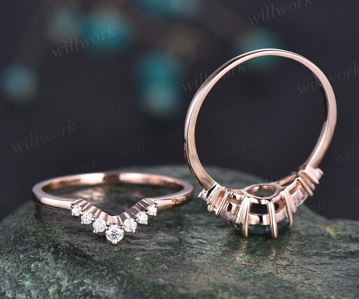 Round cut moissanite ring vintage moissanite engagement ring set five stone rose gold unique engagement ring promise bridal wedding ring set